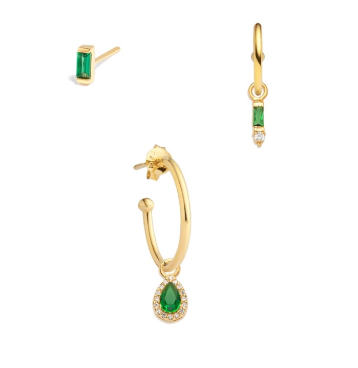 Emerald Hoop Earrings Set